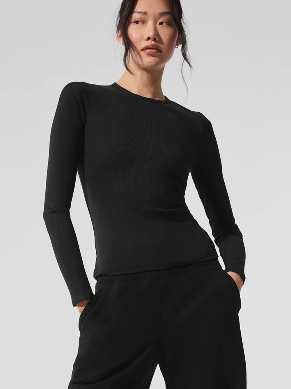 New Alo Yoga Black Modal Ribbed Long sleeve - Small